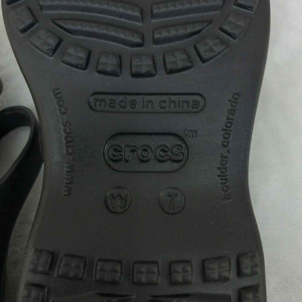 Crocs Meleen Slides Sandals Womens 7 Black Grey Comfort Lightweight Strappy